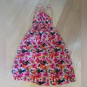 Halter-neck cross-back dress in floral cotton voile